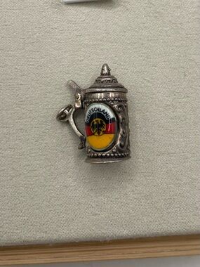 Vintage German 800 Silver Enamel Stein Charm Pendant with Deutschland Beer Stein